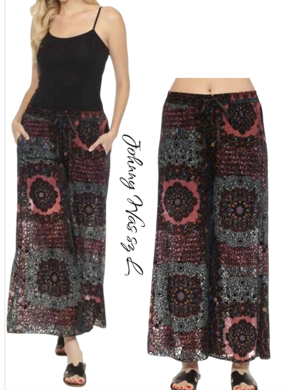 NWT Johnny Was Axelle Burnout Velvet Patchwork Print Wide Leg Pants Size M L